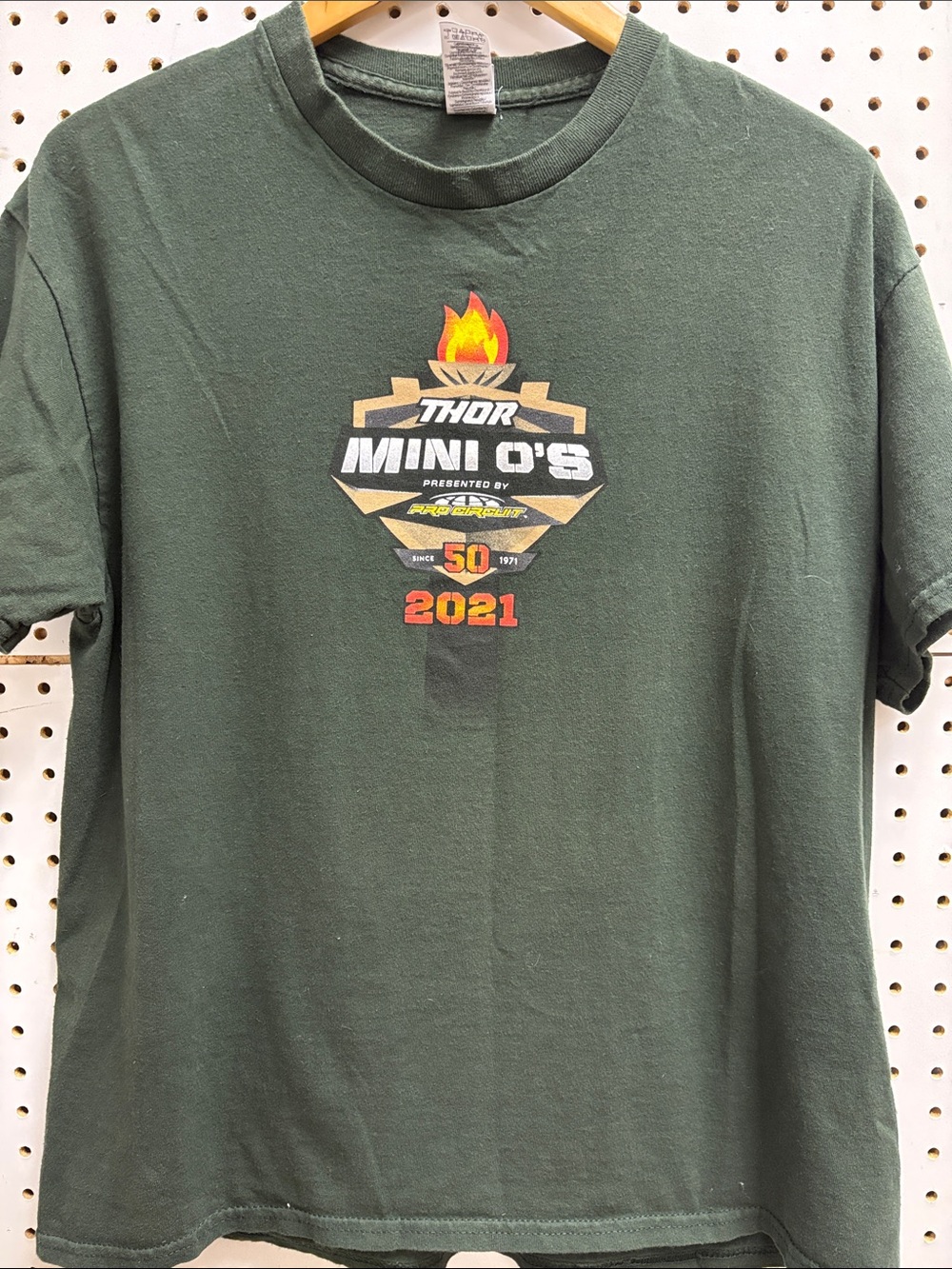 thor Dark Green Tee with Red and Yellow Flame Graphic